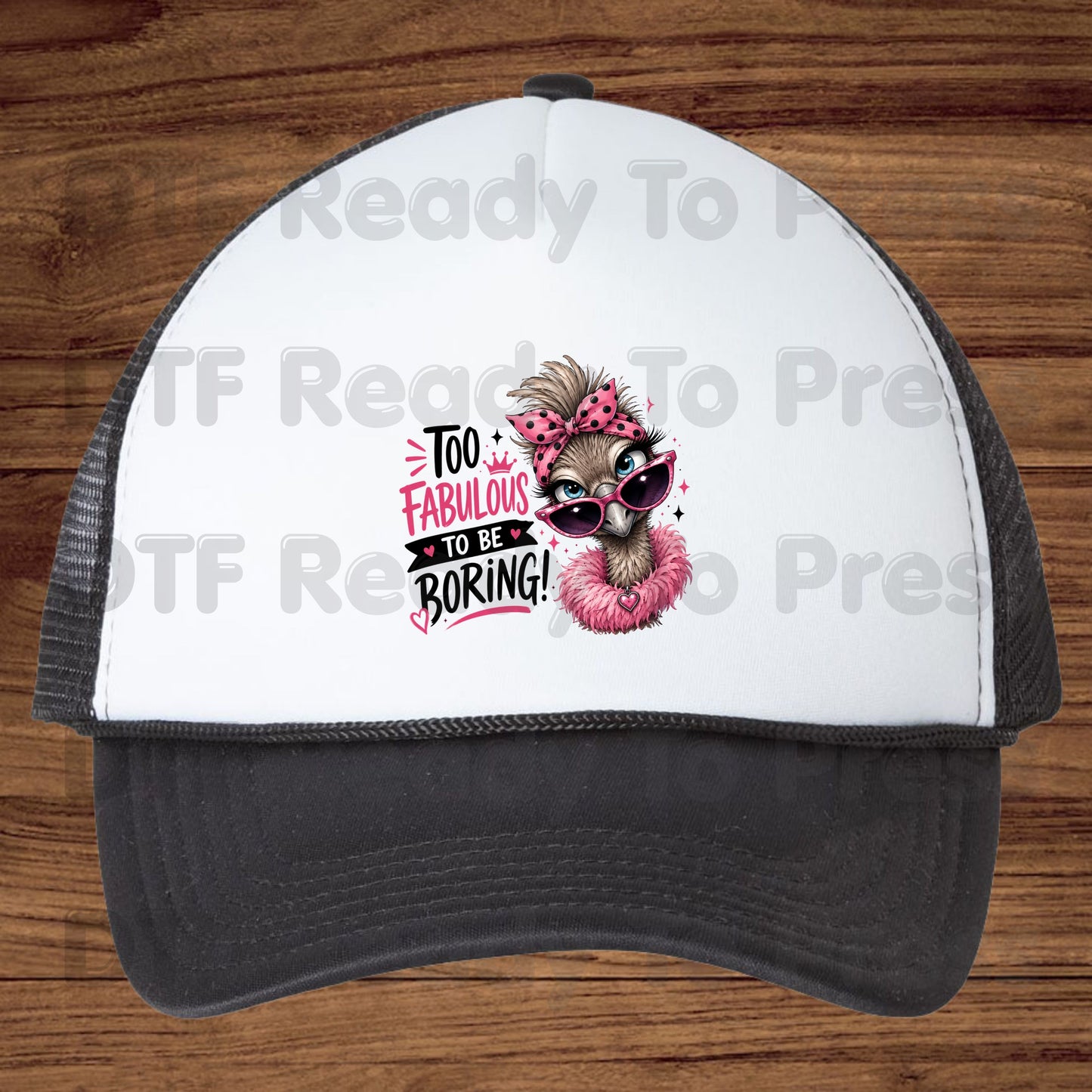 Funny Ostrich DTF Transfers, Too Fabulous to Be Boring Sassy Emu Pink Bow Sunglasses Feather Boa Ready to Press