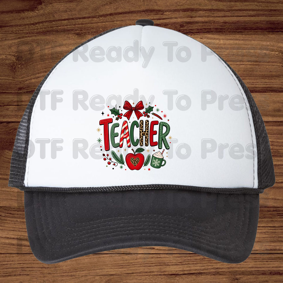 Christmas Teacher DTF Transfers, School Red Bow Apple Cocoa Leopard Holiday Ready to Press