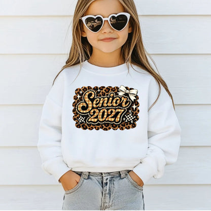 Senior 2027 DTF Transfer Ready to Press Graduation Heat Transfer for Shirts Brown Plaid Leopard Pearl Bow Stars Graphic Tee