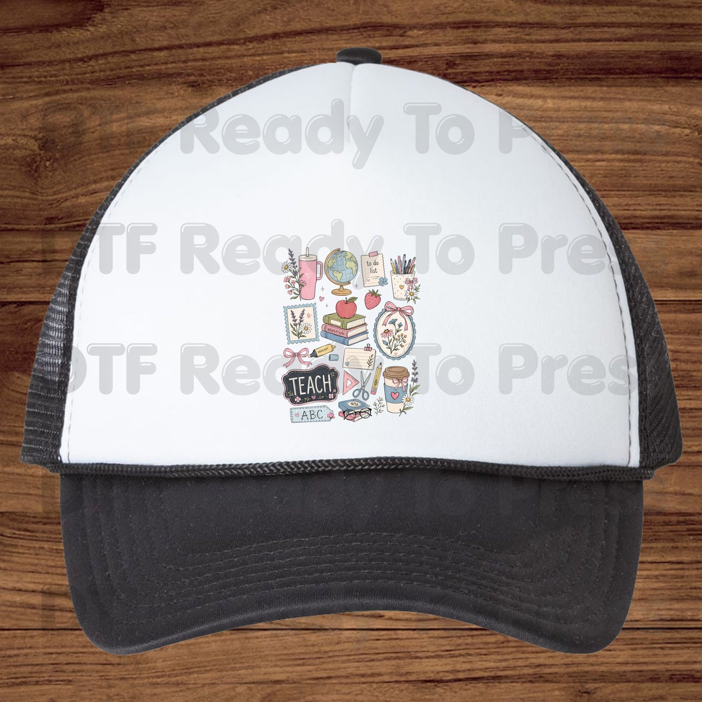 Cute Teacher Supplies DTF Transfers, Coquette Aesthetic Books Coffee Globe Teach Pink Bows Back to School Ready to Press