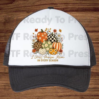 Halloween I Will Praise Him In Every Season DTF Transfer Ready to Press Fall Pumpkin Heat Transfer For Shirts Floral Leopard Retro Print