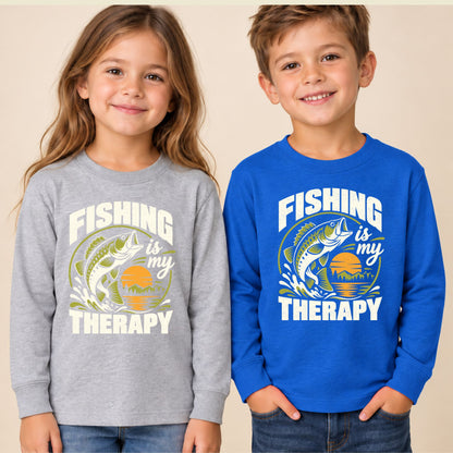 Fishing Is My Therapy T-Shirt, Bass Fish Sunset Graphic Tee, Outdoor Fishing Shirt, Fisherman Gift