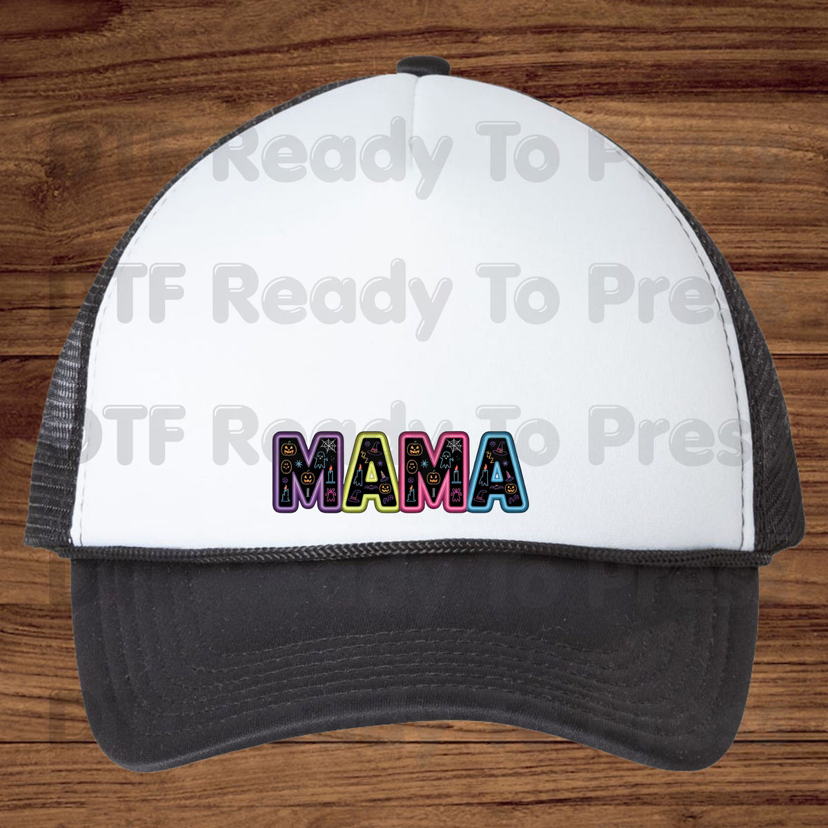 Halloween Mama DTF Transfers, Neon Spooky Doodle Ghost Pumpkin Witch Hat Ready to Press