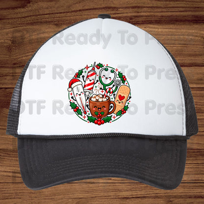 Christmas Medical Squad DTF Transfers, Cute Nurse Holiday Cocoa Stethoscope Graphic Ready to Press