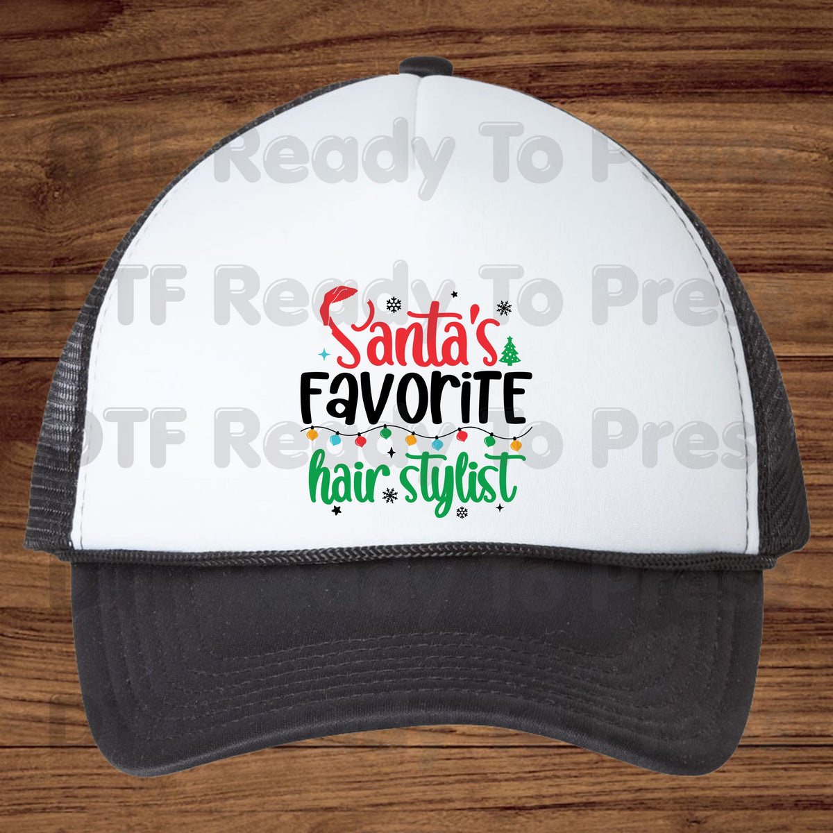 Santa's Favorite Hairstylist DTF Transfers, Christmas Salon Holiday Lights Santa Hat Ready to Press