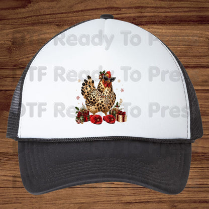 Funny Chicken DTF Transfers, Leopard Print Sunglasses Red Slippers Christmas Holiday Ready to Press