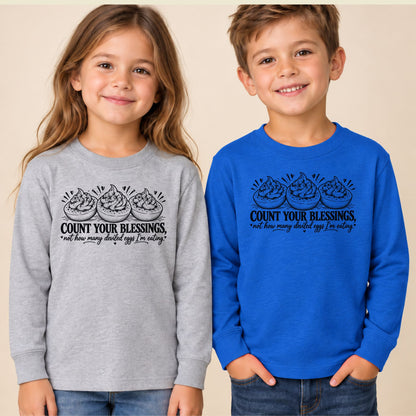 Thanksgiving T-Shirt, Count Your Blessings Deviled Eggs Graphic Tee, Funny Fall Holiday Shirt