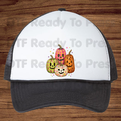 Pink Floral Pumpkin Halloween DTF Transfers, Colorful Spooky Season Ready to Press