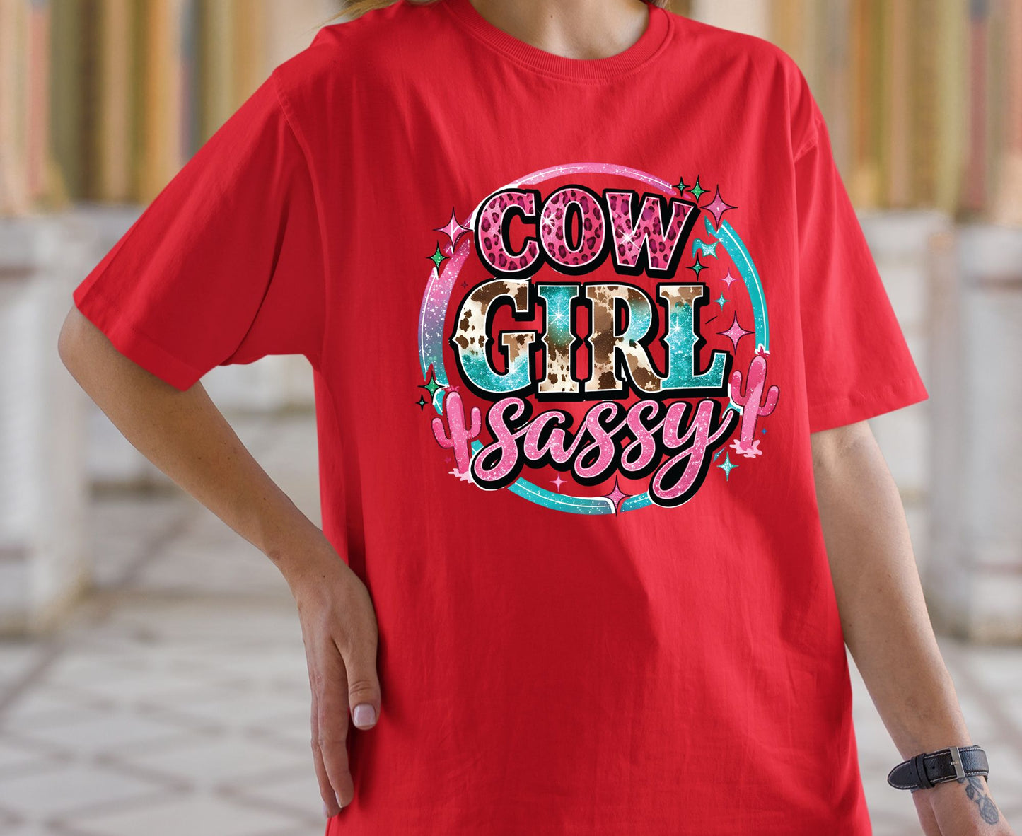 Sassy Cowgirl T Shirt Adult Youth Toddler Baby Pink Cheetah Leopard Print Western Graphic Tee Country Girl Aesthetic Retro Rodeo Cactus Gift