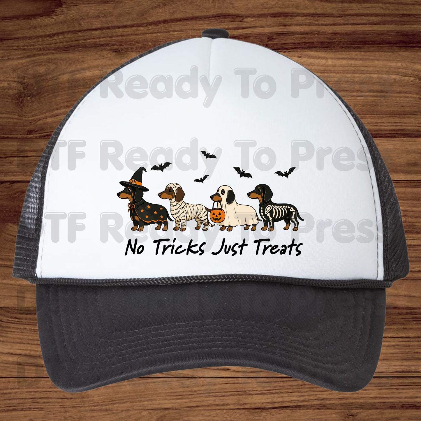 Halloween Dachshund DTF Transfer Ready to Press No Tricks Just Treats Heat Transfer For Shirts Skeleton Ghost Mummy Wiener Dog Spooky Print