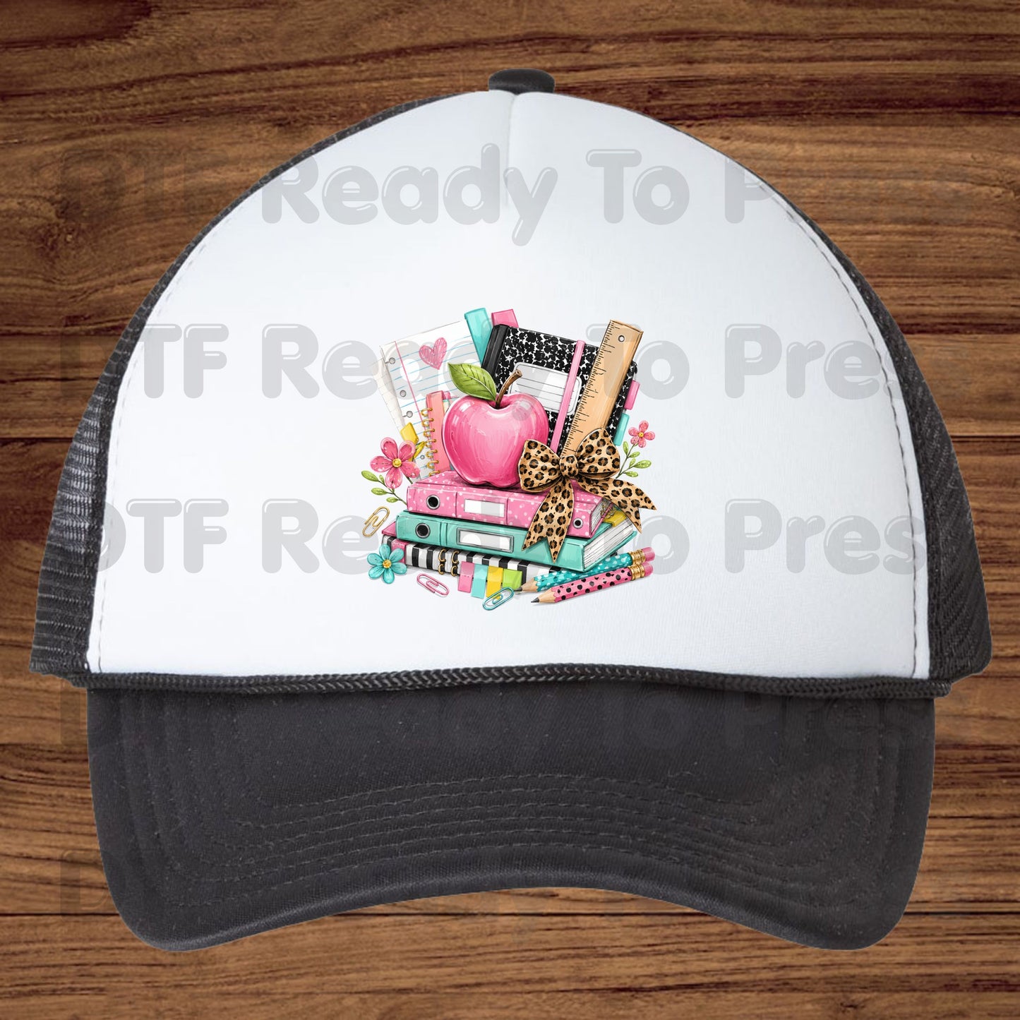 Pink Apple School Supplies DTF Transfers, Books Leopard Bow Back to School Teacher Student Ready to Press