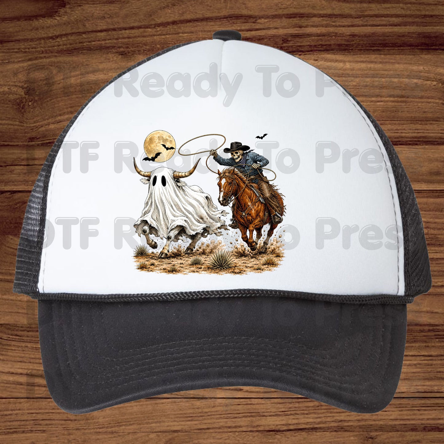 Halloween DTF Transfers, Skeleton Cowboy Ghost Bull Lasso Western Spooky Rodeo Ready to Press
