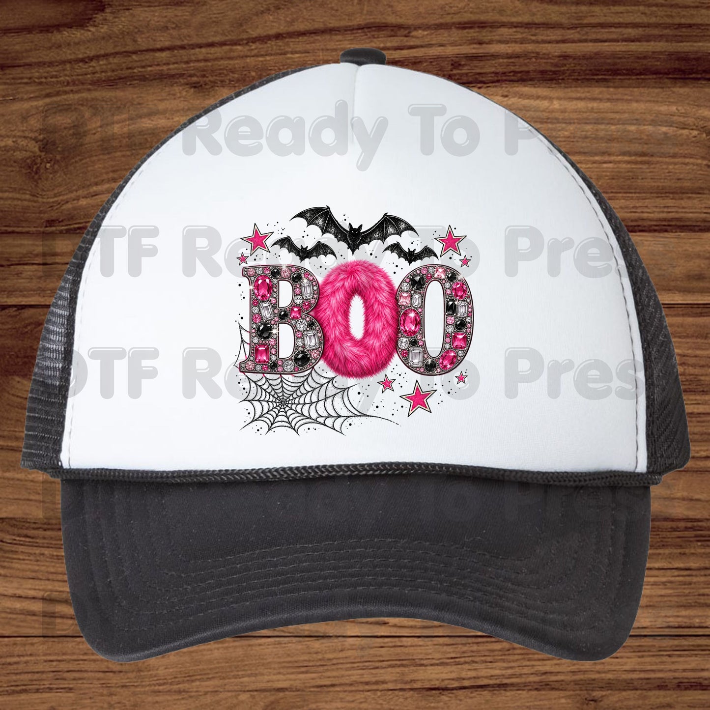 Boo Pink Glitter Bats DTF Transfers, Halloween Spider Web Sparkle Ready to Press