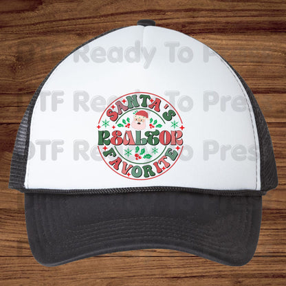 Santa's Favorite Realtor DTF Transfers, Christmas Real Estate Retro Circle Graphic Ready to Press
