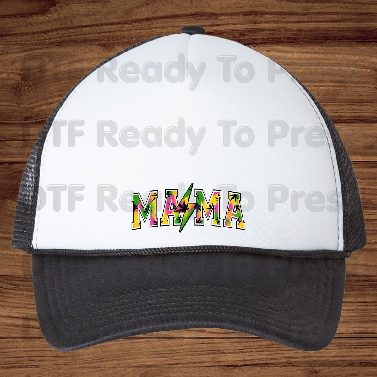 Mama DTF Transfers, Weed Leaf Lightning Bolt Colorful Tie Dye Retro Mama Ready to Press