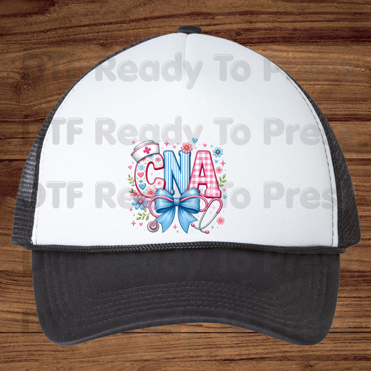 CNA Floral Bow DTF Transfers, Coquette Nurse Stethoscope Pink Blue Medical Graphic Ready to Press