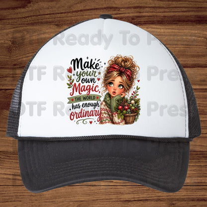 Make Your Own Magic DTF Transfers, Christmas Messy Bun Girl Festive Holiday Quote Ready to Press