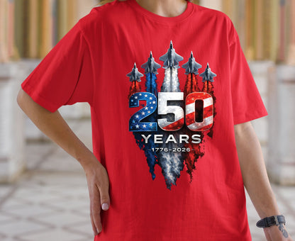 USA 250 Years Patriotic Fighter Jets Shirt American Flag Aviation Freedom Celebration Tees Independence Anniversary United States Gift