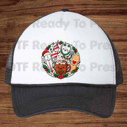 Christmas Medical Nurse DTF Transfers, Holiday Cocoa Thermometer Syringe Nurse Ready to Press