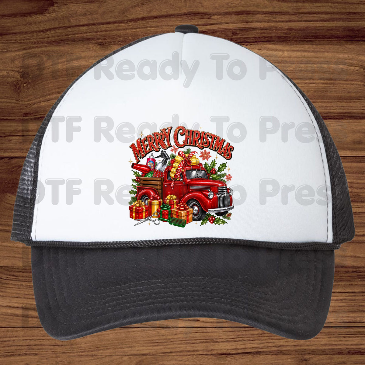 Merry Christmas Red Truck DTF Transfers, Holiday Hair Stylist Salon Presents Graphic Ready to Press