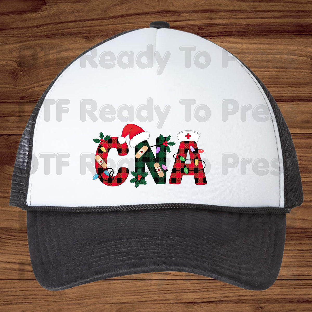 Christmas CNA Buffalo Plaid DTF Transfers, Medical Nursing Lights Bandage Holiday Ready to Press