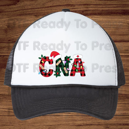 Christmas CNA Buffalo Plaid DTF Transfers, Medical Nursing Lights Bandage Holiday Ready to Press