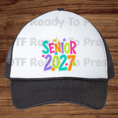Senior 2027 DTF Transfers, Colorful Stars Graduation High School Class of 2027 Ready to Press