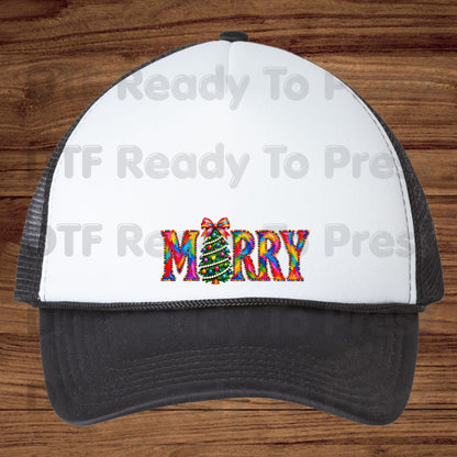 Merry Christmas Tree DTF Transfers, Colorful Painted Christmas Holiday Ready to Press