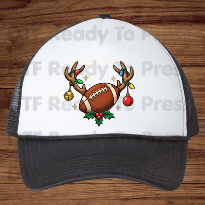 Christmas DTF Transfer, Reindeer Antlers with Football Lights and Holly Graphic