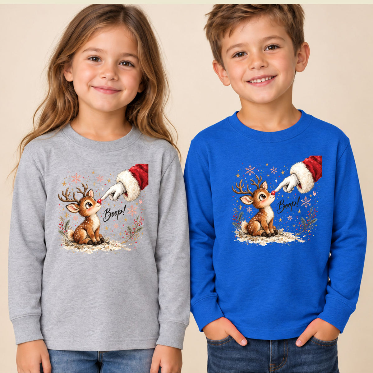 Boop Cute Reindeer T-Shirt, Santa Red Nose Christmas Tee, Festive Holiday Sweatshirt