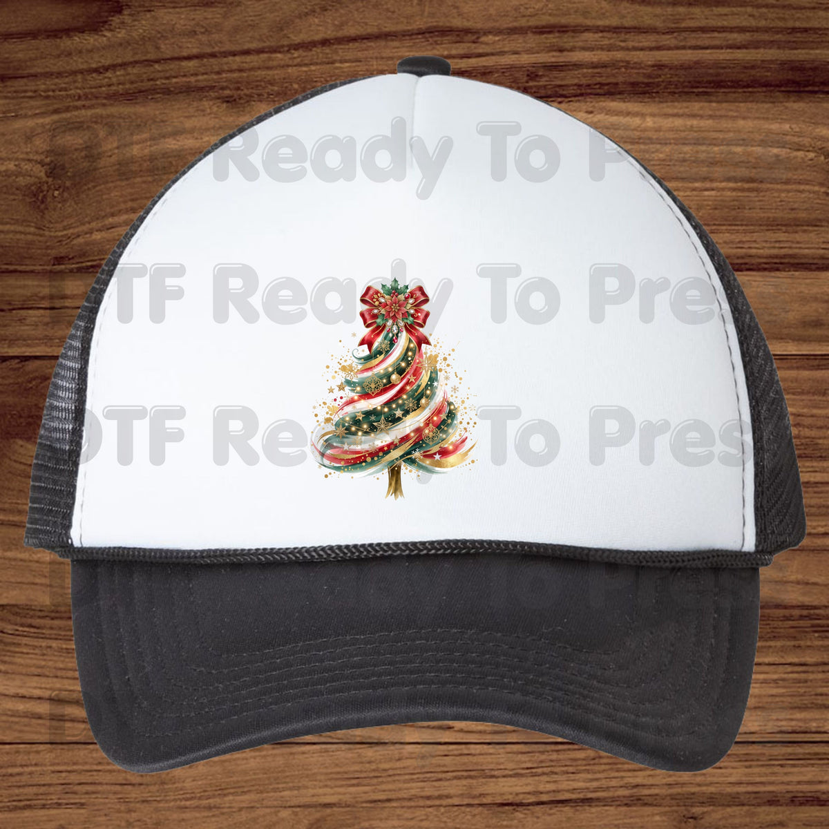 Christmas Tree DTF Transfers, Elegant Ribbon Bow Gold Glitter Holiday Ready to Press