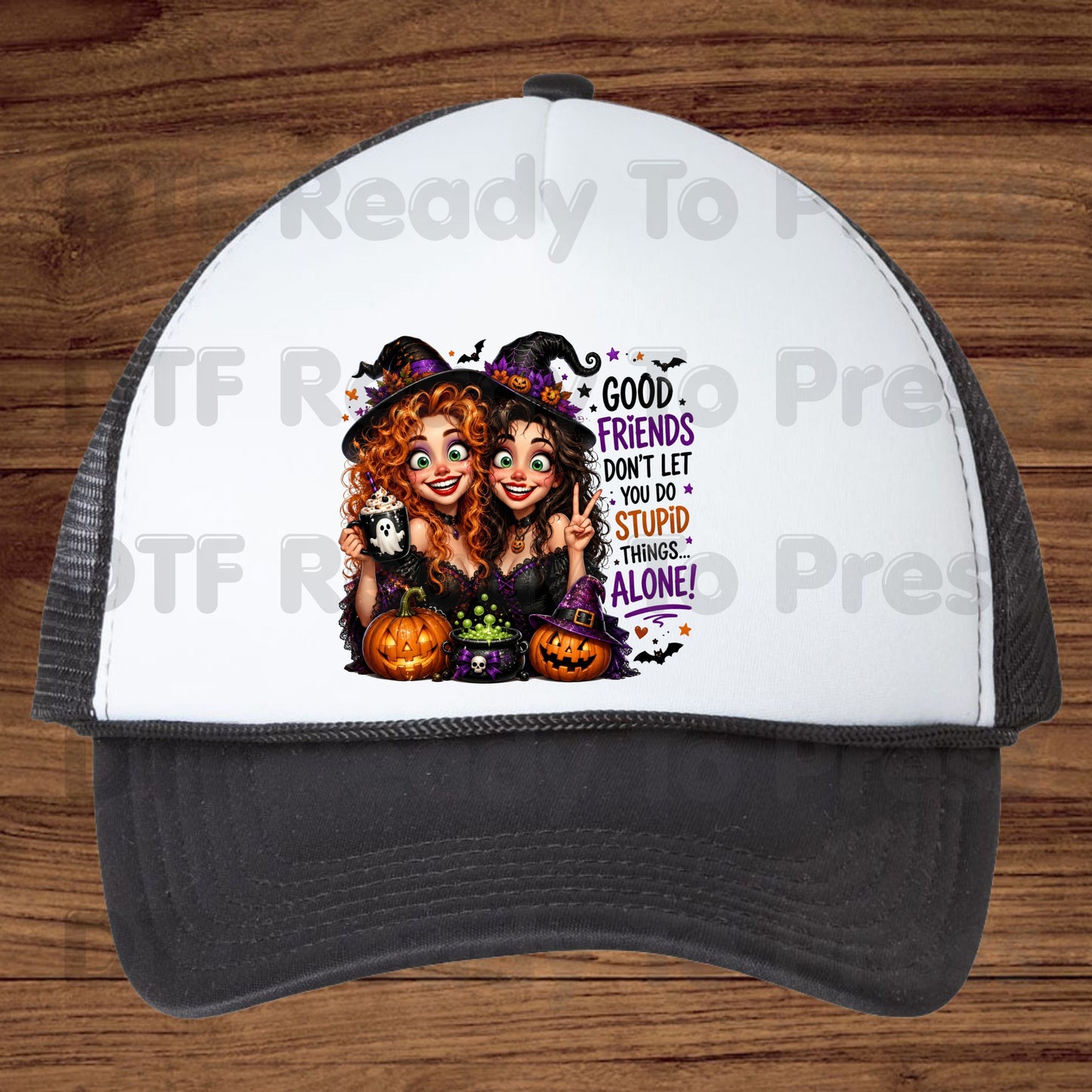 Halloween Witches Best Friends DTF Transfers, Funny Spooky Besties Good Friends Ready to Press