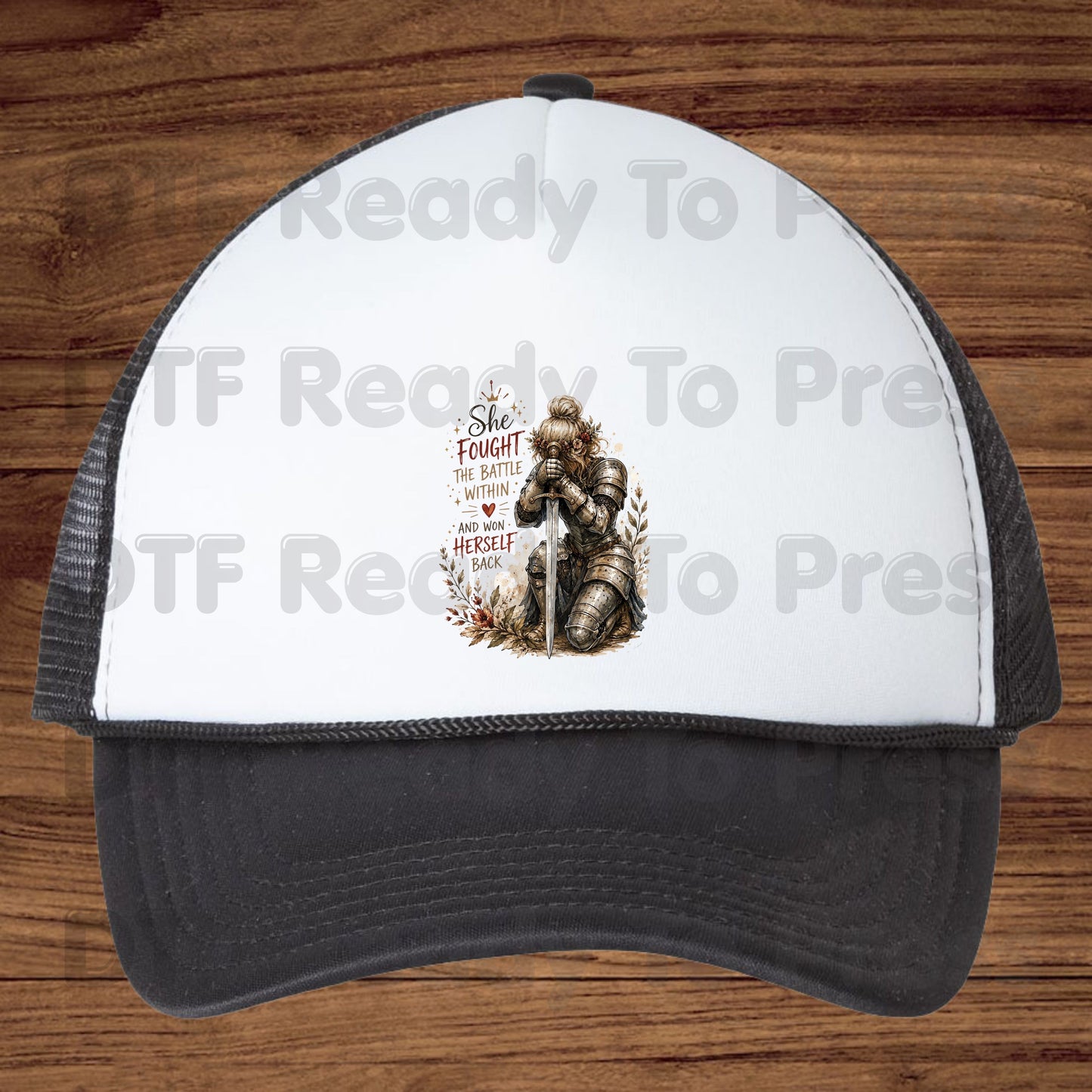 Inspirational Knight Girl DTF Transfers, She Fought the Battle Within Female Warrior Sword Armor Motivational Ready to Press