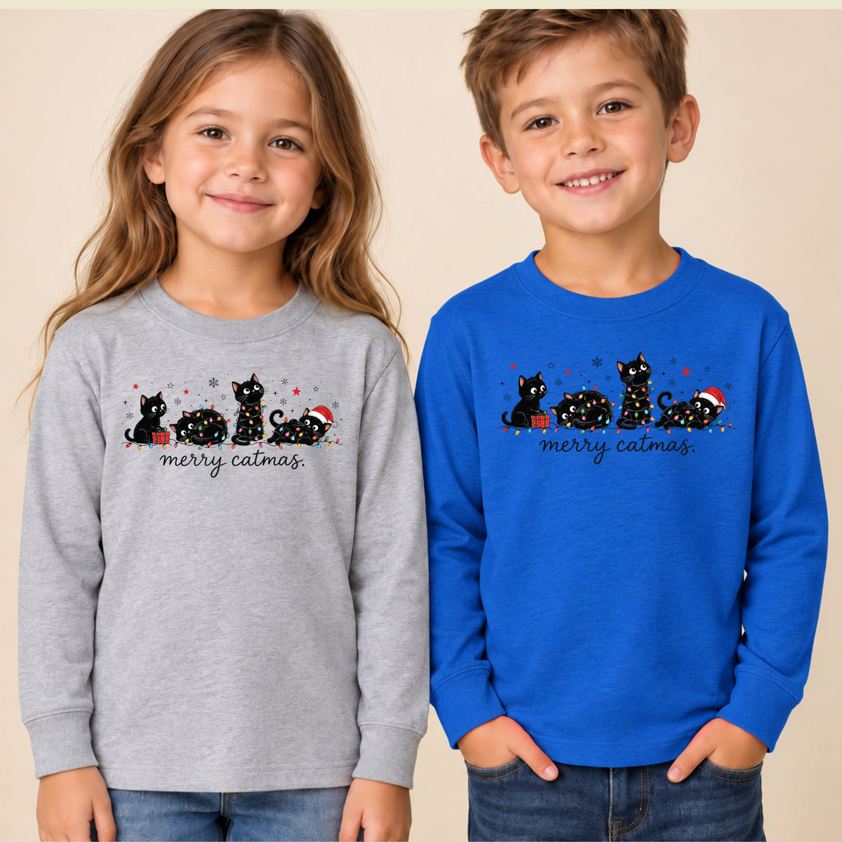 Merry Catmas T-Shirt, Cute Kitten Christmas Lights Tee, Festive Cat Sweatshirt