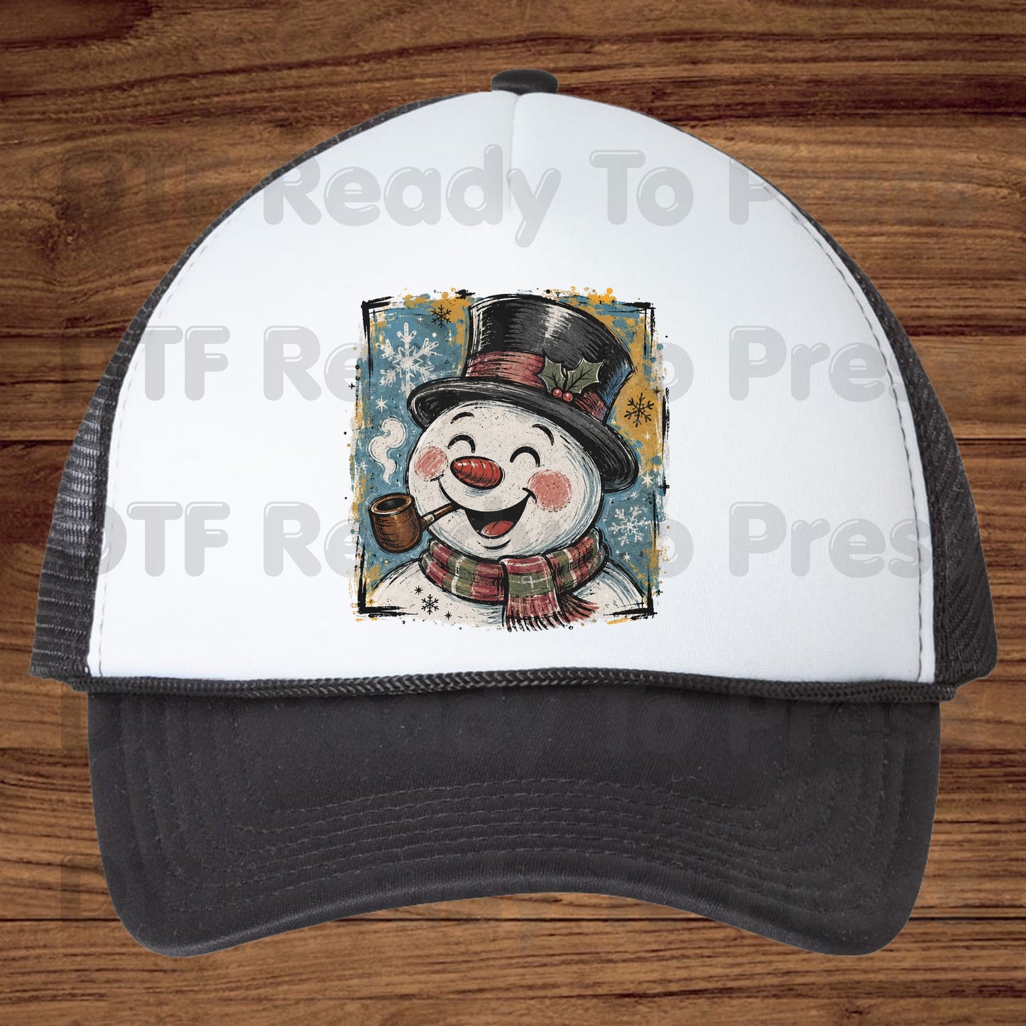 Vintage Snowman DTF Transfers, Top Hat Pipe Snowflakes Scarf Christmas Ready to Press