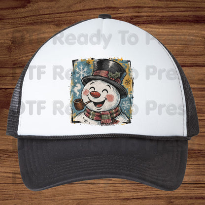 Vintage Snowman DTF Transfers, Top Hat Pipe Snowflakes Scarf Christmas Ready to Press
