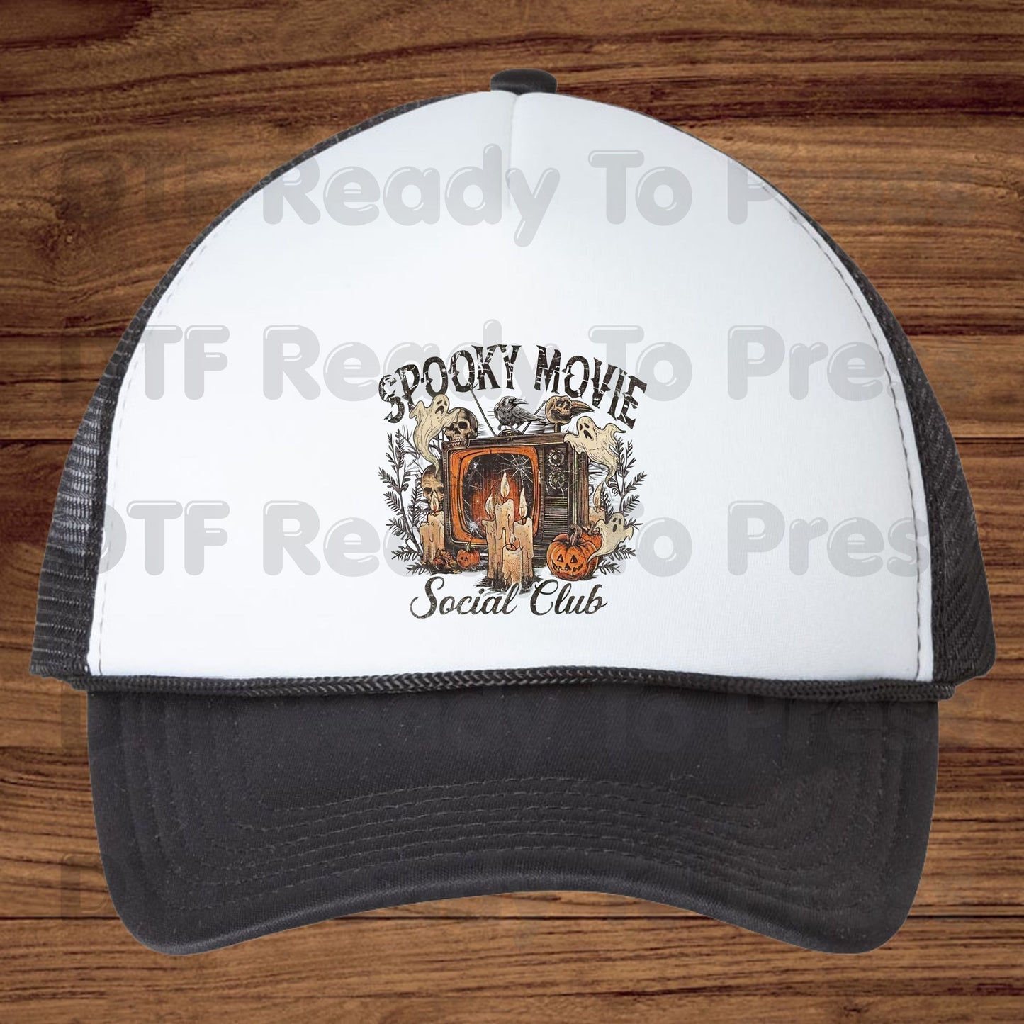 Spooky Movie Social Club DTF Transfers, Vintage Horror TV Ghosts Pumpkin Candles Halloween Ready to Press