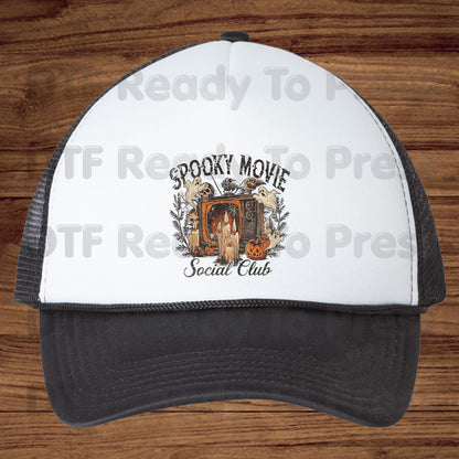 Spooky Movie Social Club DTF Transfers, Vintage Horror TV Ghosts Pumpkin Candles Halloween Ready to Press