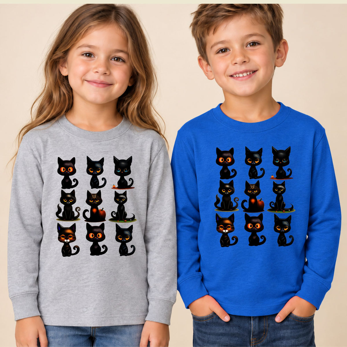 Black Cat Halloween T-Shirt, Cute Kitten Spooky Season Graphic Tee for Toddler and Kids