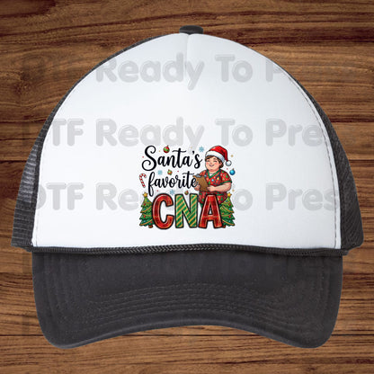 Santa's Favorite CNA DTF Transfers, Christmas Medical Nursing Clipboard Tree Holiday Ready to Press