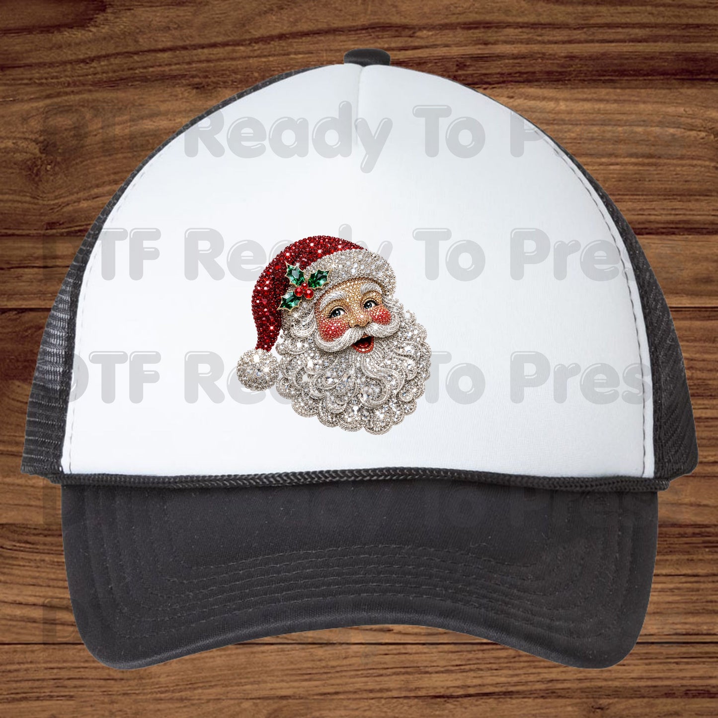 Christmas Santa Claus DTF Transfers, Vintage Bejeweled Rhinestone Santa Head Festive Holiday Ready to Press