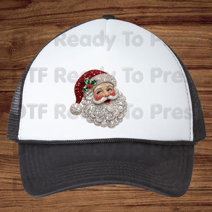 Christmas Santa Claus DTF Transfers, Vintage Bejeweled Rhinestone Santa Head Festive Holiday Ready to Press