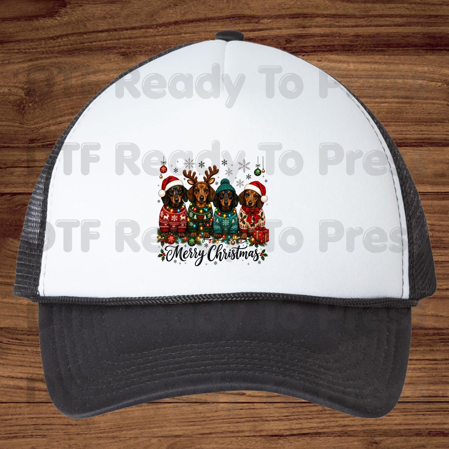 Christmas Dachshund DTF Transfers, Merry Christmas Dogs Santa Hat Holiday Pet Lover Ready to Press