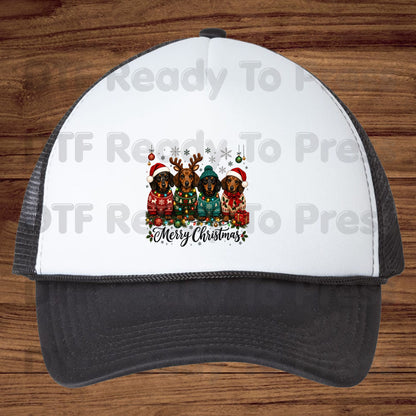 Christmas Dachshund DTF Transfers, Merry Christmas Dogs Santa Hat Holiday Pet Lover Ready to Press