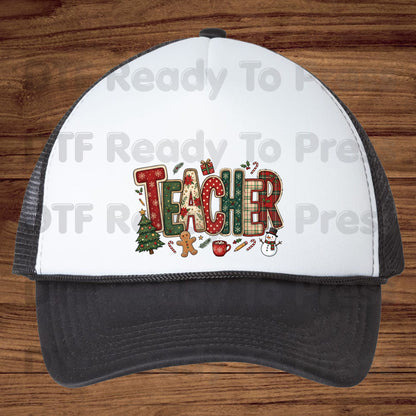 Christmas Teacher Patchwork DTF Transfers, School Snowman Plaid Holiday Ready to Press