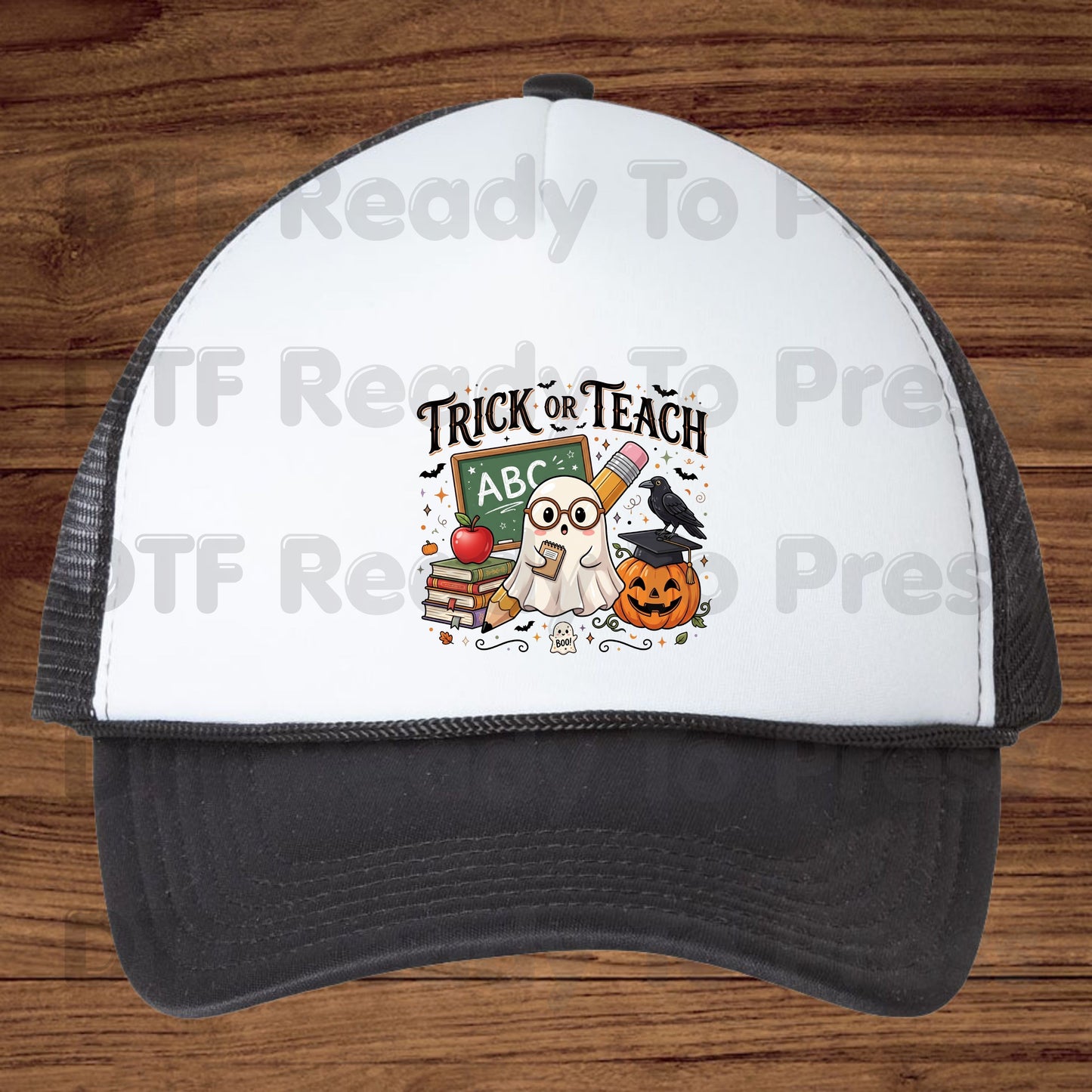 Halloween Trick or Teach DTF Transfers, Cute Ghost Teacher Chalkboard Pumpkin Pencil Spooky Fall School Ready to Press