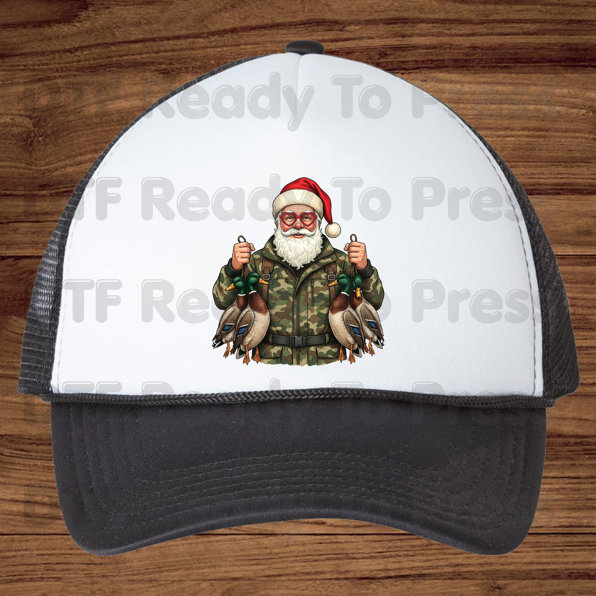 Christmas DTF Transfer, Santa Duck Hunting, Camo Mallards Graphic