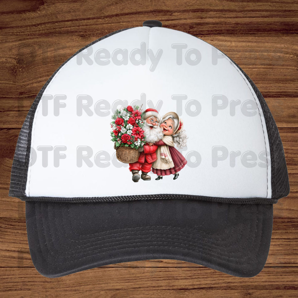 Santa Mrs Claus DTF Transfers, Vintage Christmas Couple Flowers Holiday Ready to Press