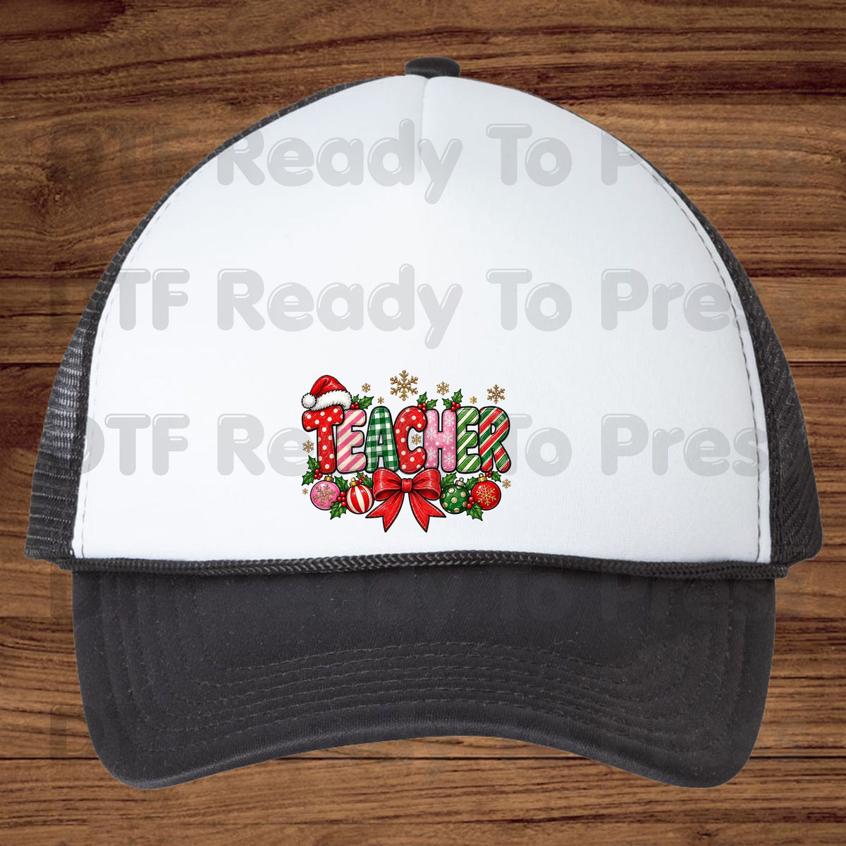hristmas Teacher DTF Transfers, Holiday School Bow Ornaments Santa Hat Graphic Ready to Press