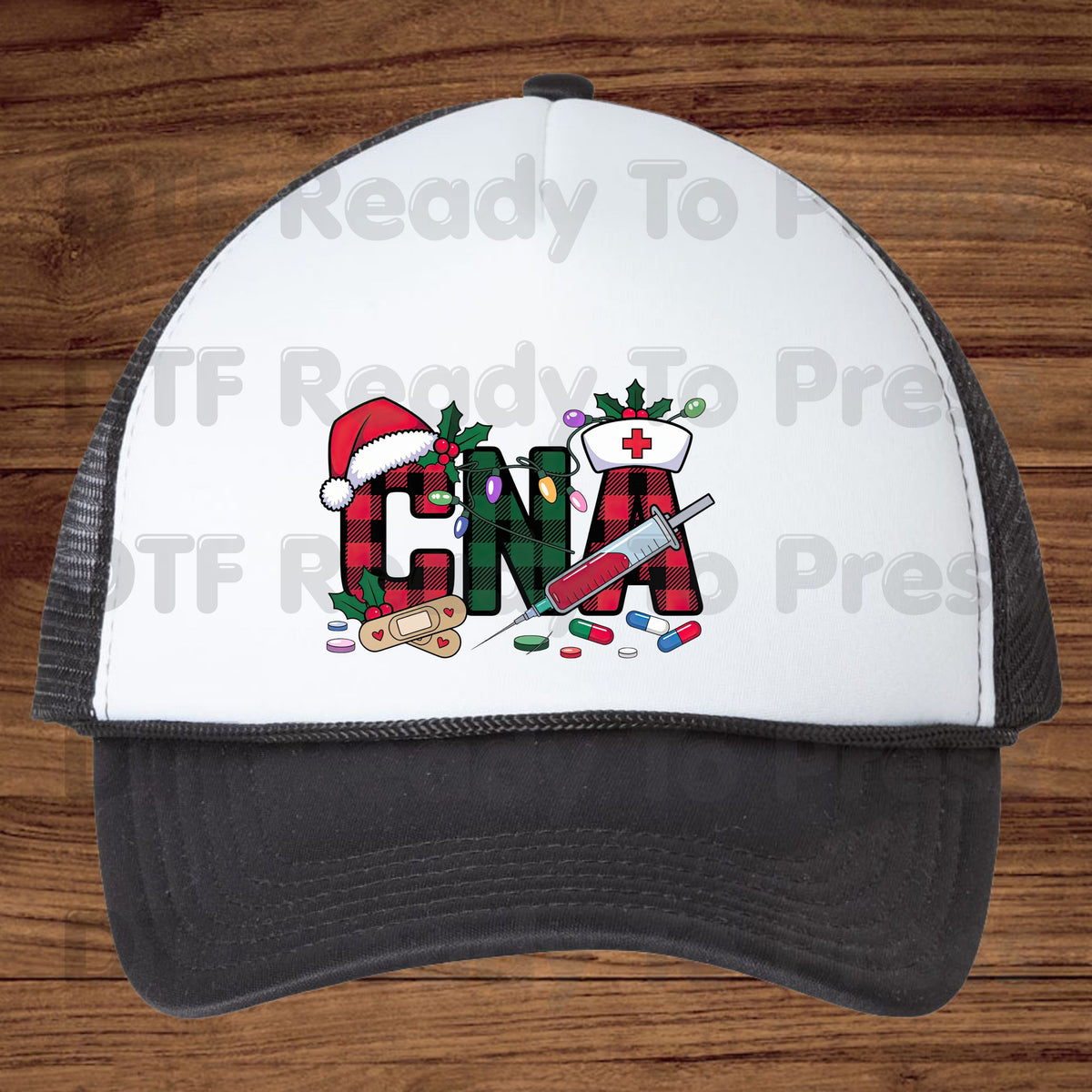 Christmas CNA Plaid DTF Transfers, Medical Nursing Syringe Holiday Lights Ready to Press